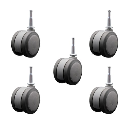 Service Caster 3'' Gray Heavy Duty Floor Safe Twin Wheel Caster 5/16 Grip Neck Stem, 5PK SCC-GN02S75-TPR-GRY-5